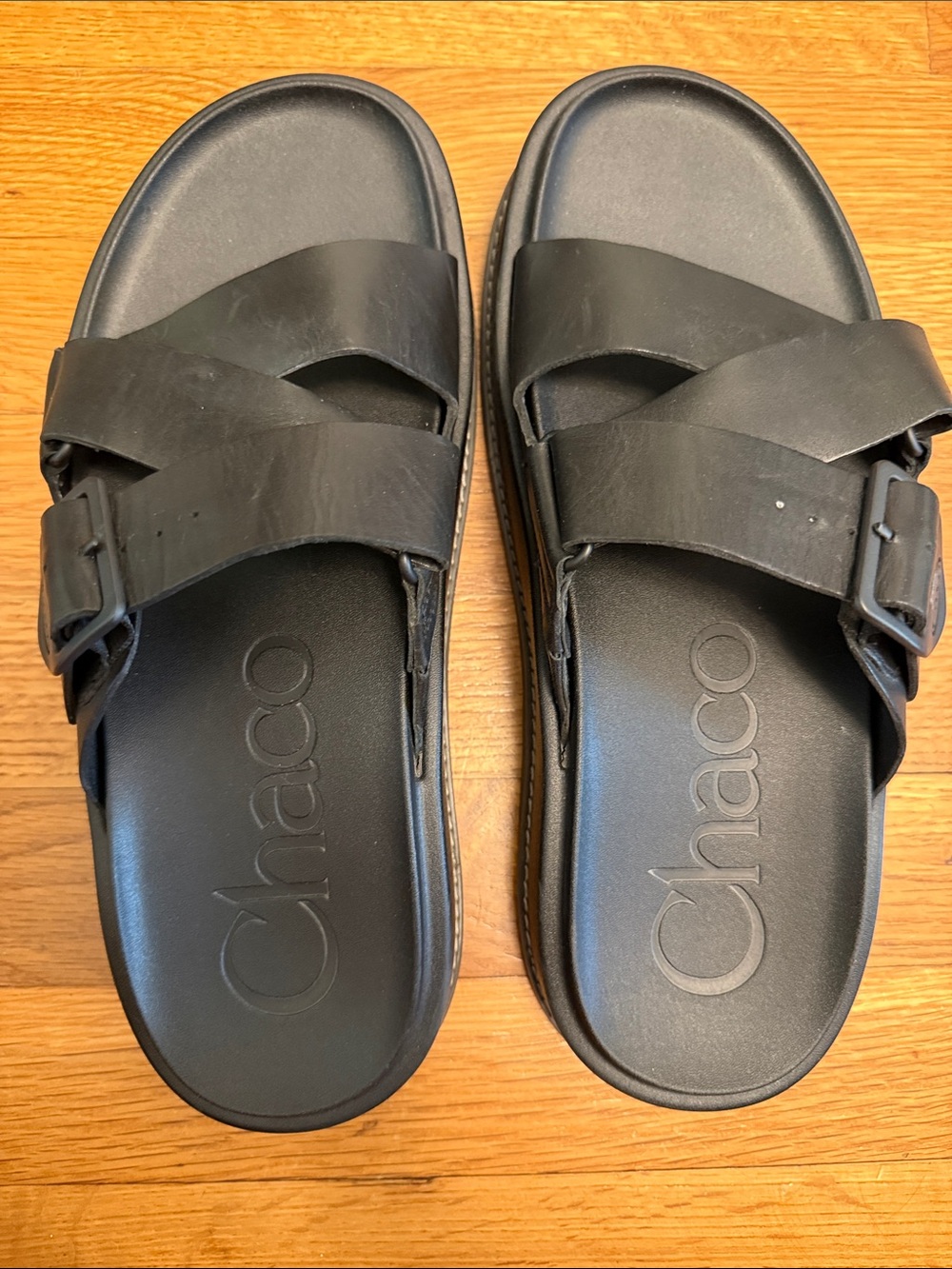 Chaco Black Slide Sandals with Cross Straps